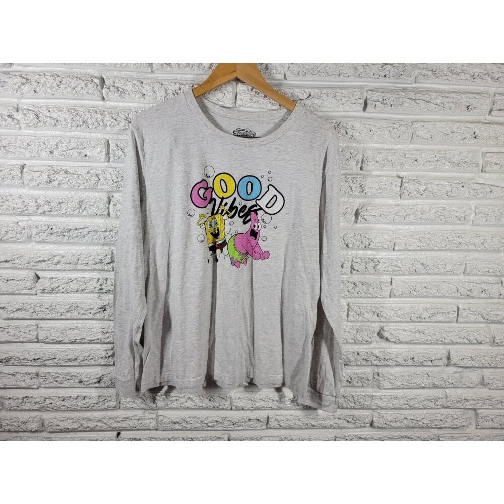SpongeBob SquarePants Womens 3XL Gray Long Sleeve Shirt Cotton Blend NOV237E